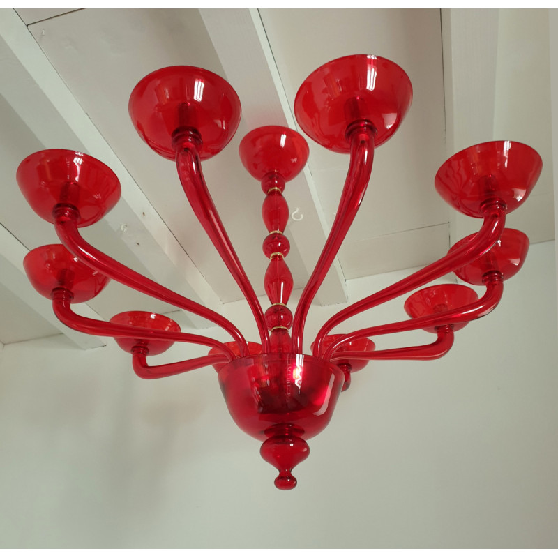 Large red Murano glass chandelier Italy