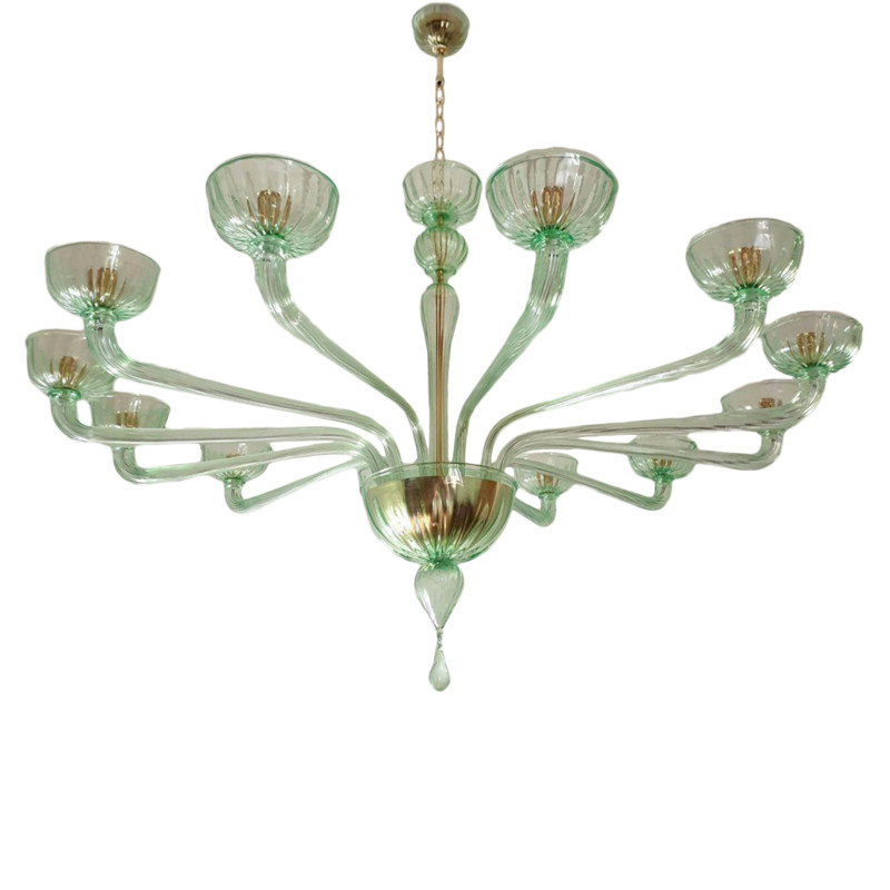 Large green Murano glass chandelier, mid century