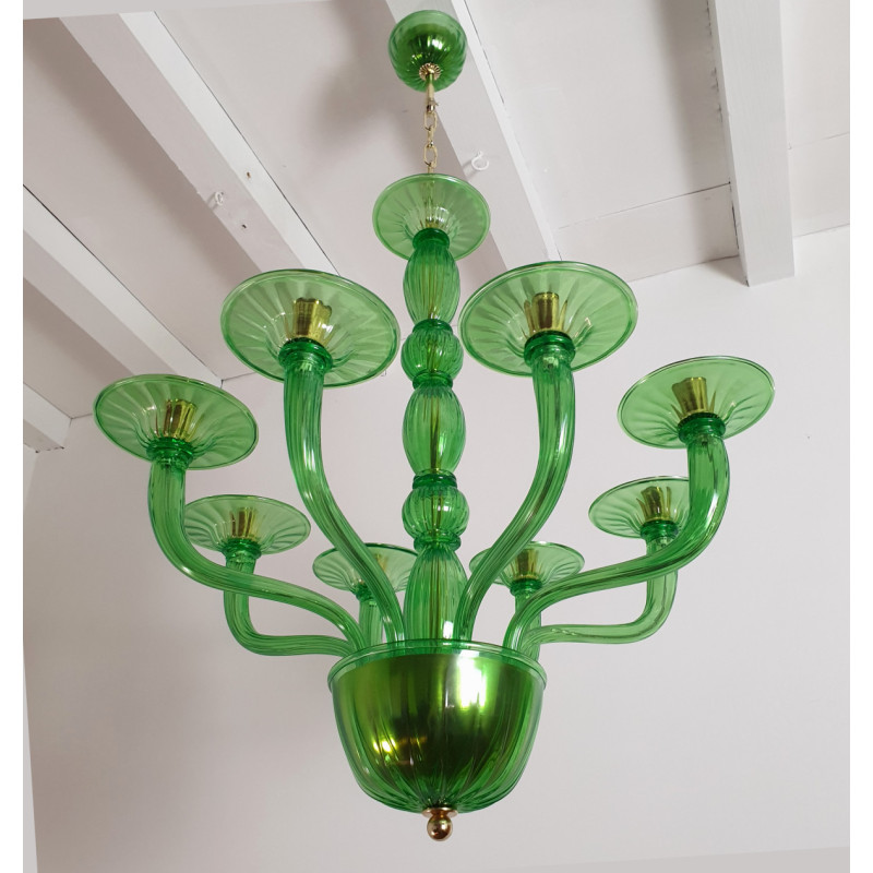 Green Murano glass chandelier, Mid Century