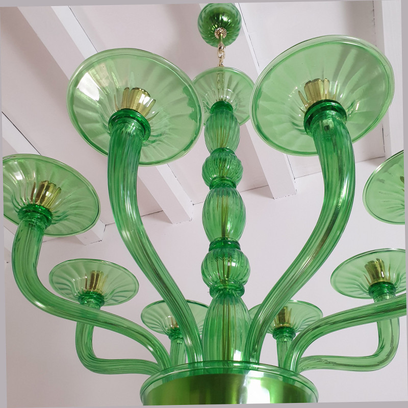 Green Murano glass chandelier, Mid Century