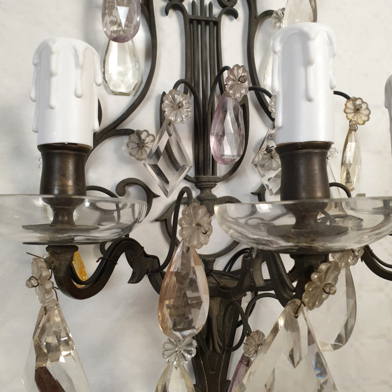 Pair of bronze and crystals French sconces