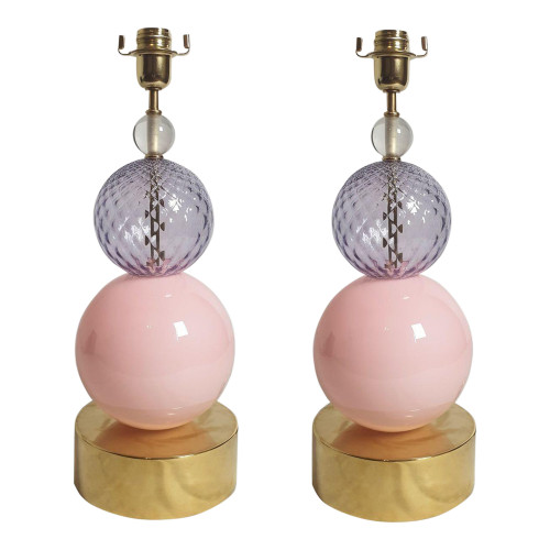 Pink Murano glass vintage pair of lamps