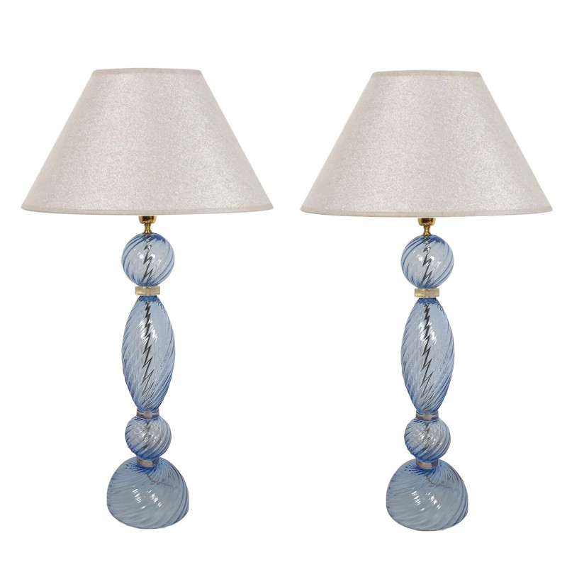 Blue Murano glass Mid-Century Modern lamps