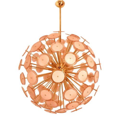 Large pink Murano disc Sputnik chandelier