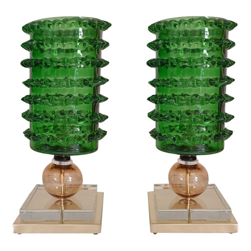 Pair of green Murano glass vintage lamps