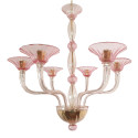 Mid century pink Murano glass chandelier, Venini style, Italy 1970s.