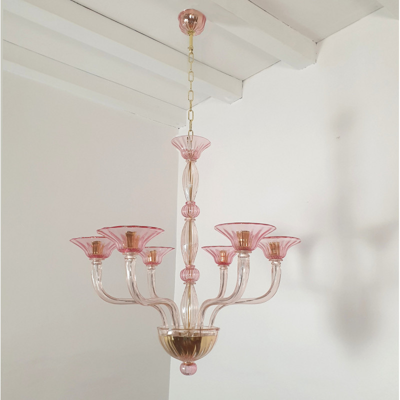 Pink Mid-Century Murano glass chandelier, Italy