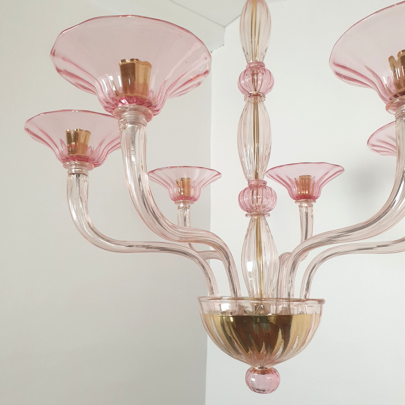 Pink Mid-Century Murano glass chandelier, Italy