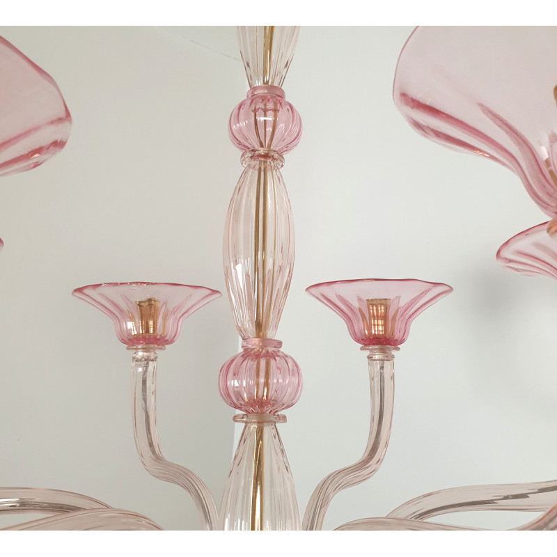 Pink Mid-Century Murano glass chandelier, Italy