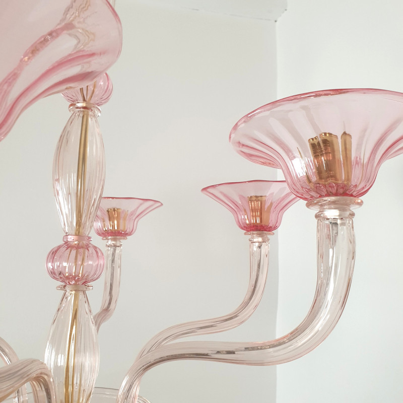 Pink Mid-Century Murano glass chandelier, Italy