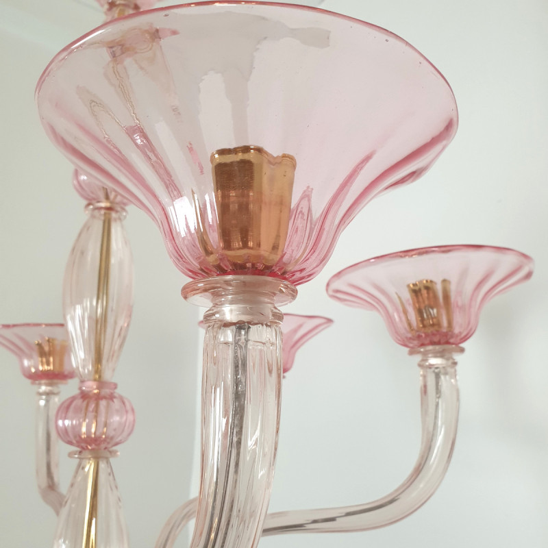 Pink Mid-Century Murano glass chandelier, Italy