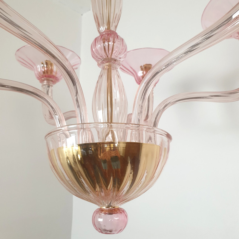 Pink Mid-Century Murano glass chandelier, Italy