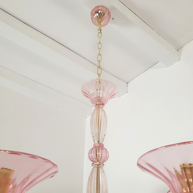 Pink Mid-Century Murano glass chandelier, Italy