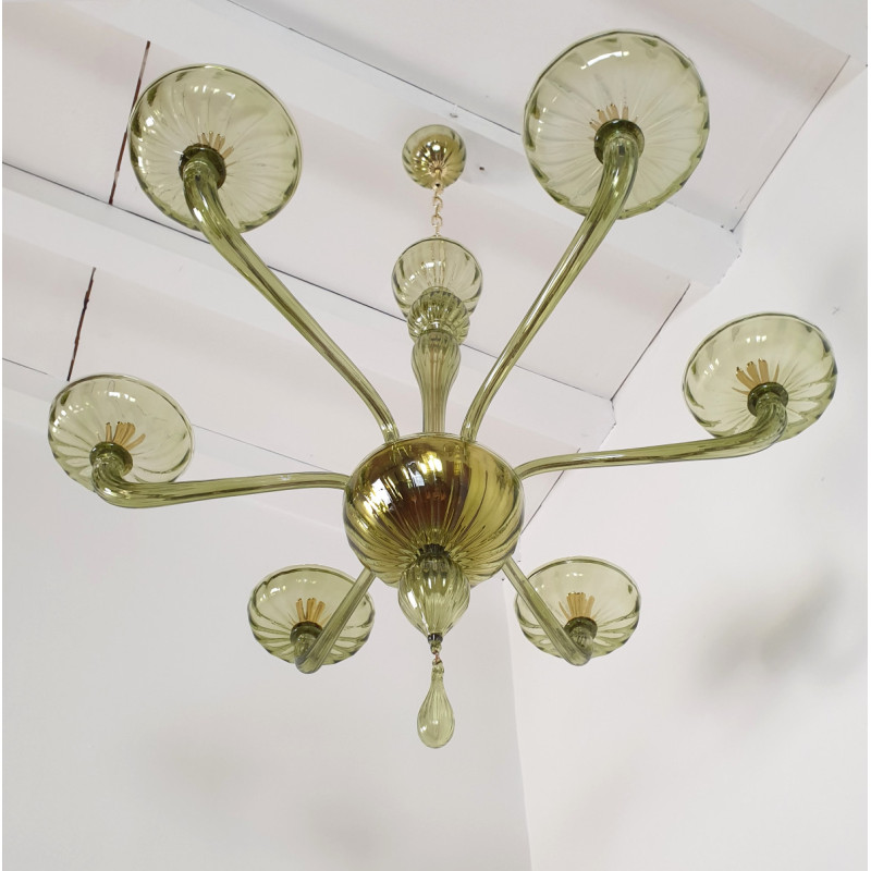 Green Mid century modern Murano glass chandelier