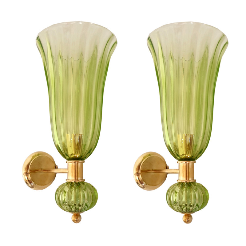 Mid century green Murano glass sconces - a pair