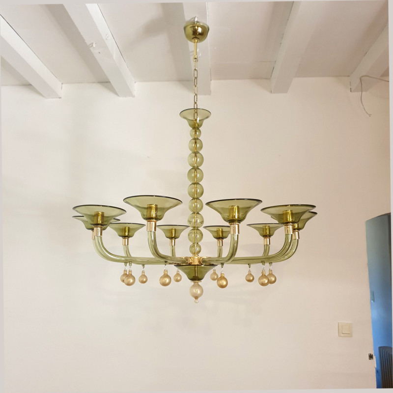 Mid Century Modern green Murano chandelier