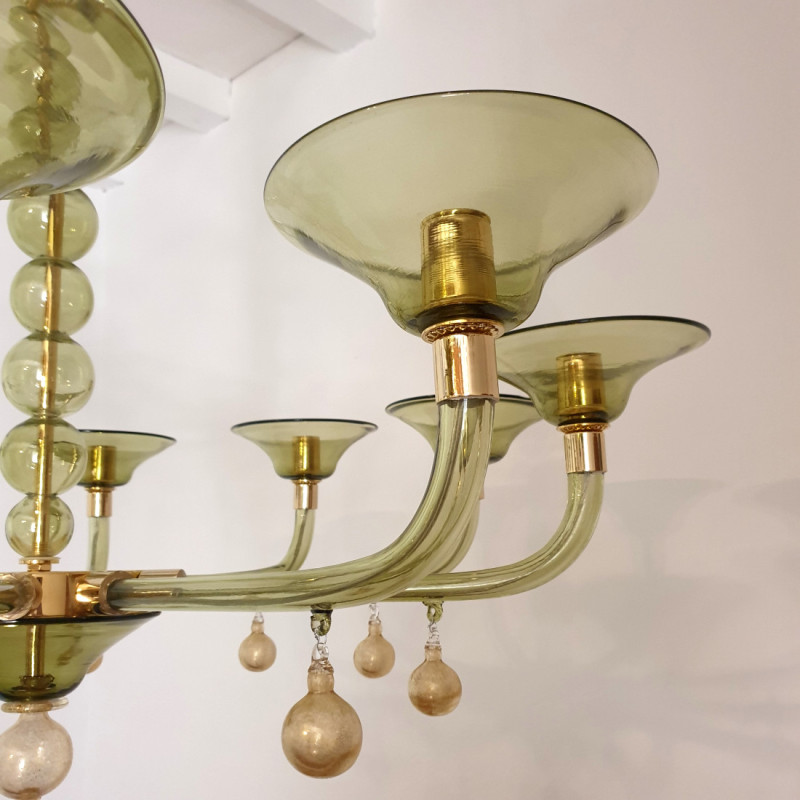 Mid Century Modern green Murano chandelier