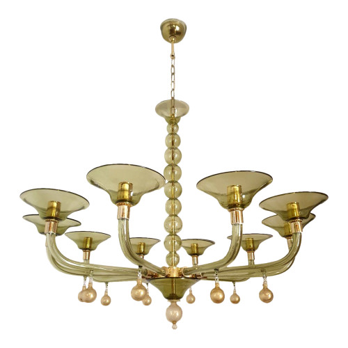 Mid century modern green Murano glass chandelier, Italy