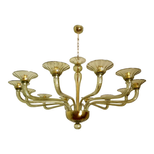 Large Mid-Century Modern green Murano chandelier