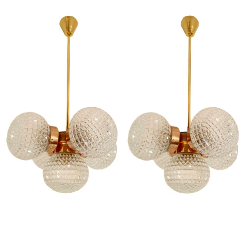 Pair of Mid-Century Modern glass chandeliers Italy