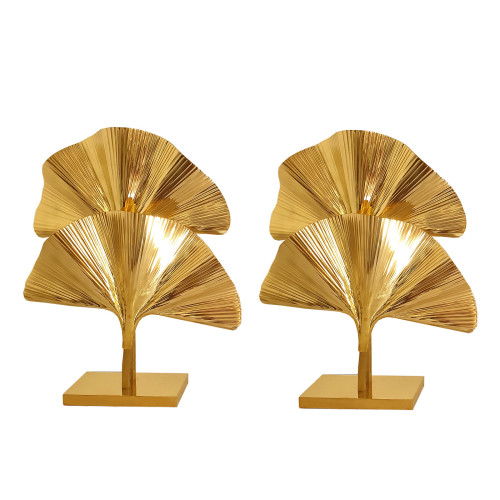 Pair of Ginko brass table lamps, Italy