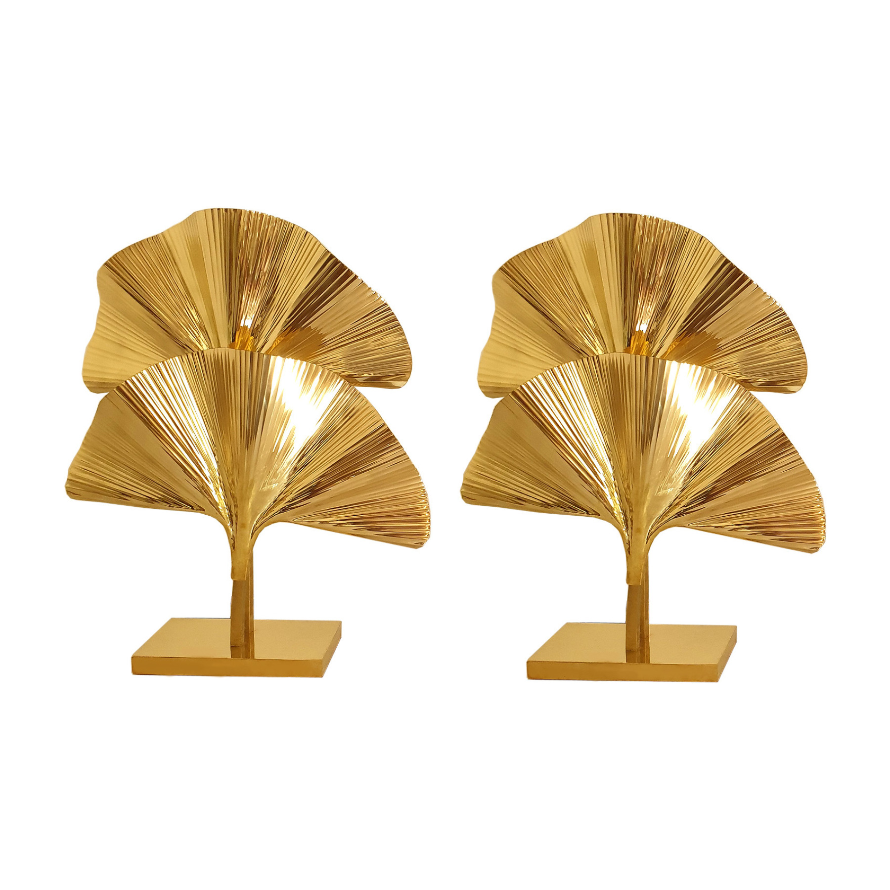 Pair of Ginko brass table lamps, Italy