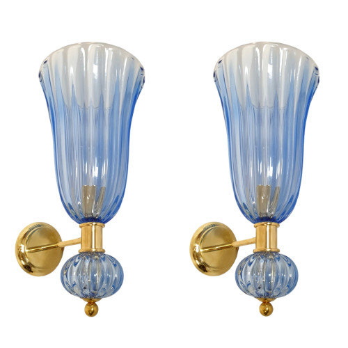 Pair of blue neoclassical Murano glass sconces