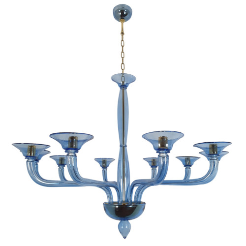 Large Mid-Century Modern Blue Murano Glass Chandelier