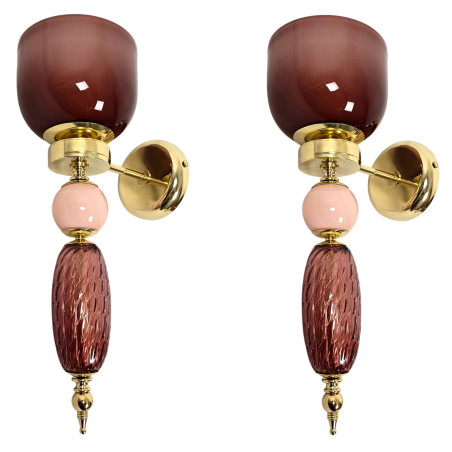 Pair of Burgundy and Pink Murano glass sconces