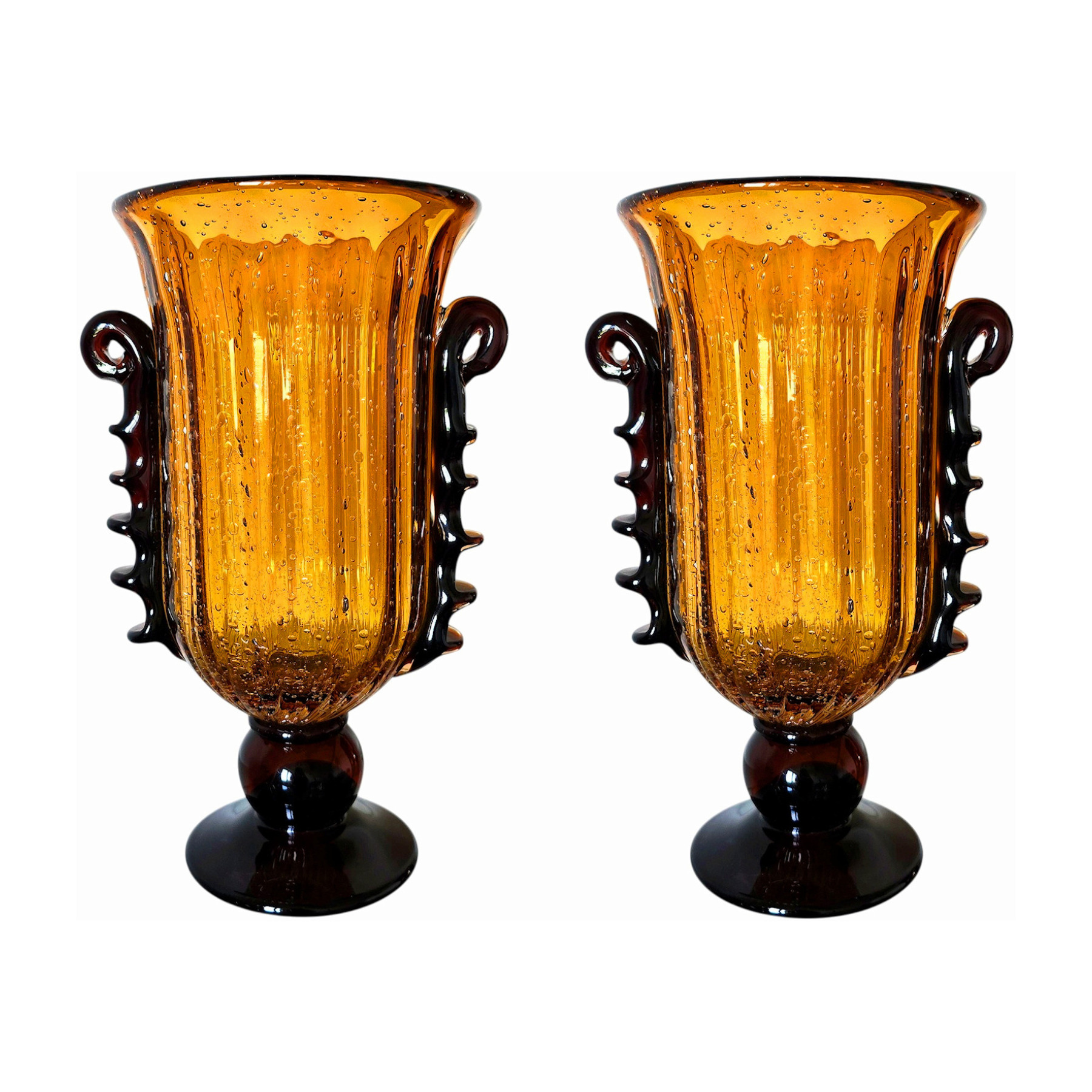 Pair of amber Murano glass vases, neoclassical style