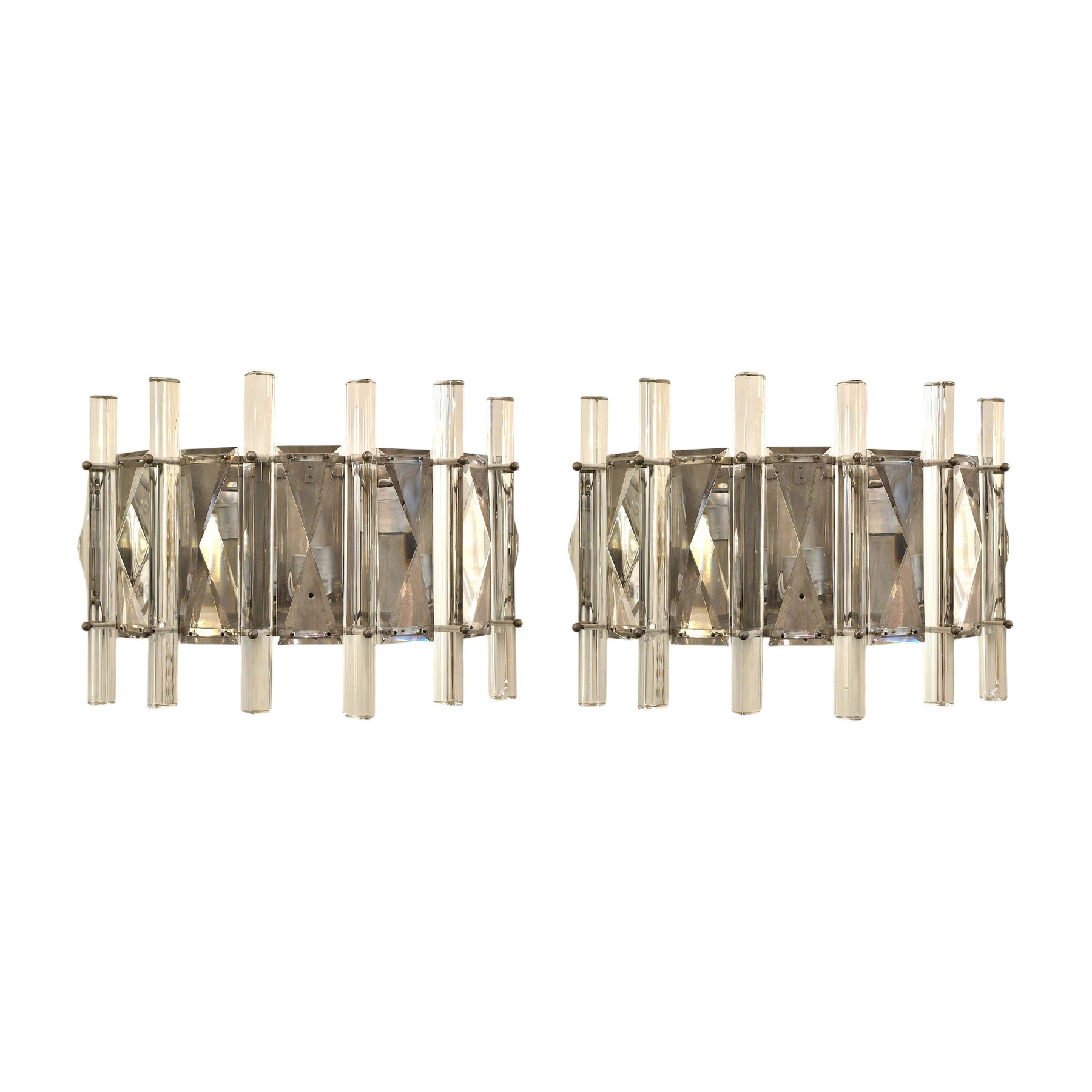 Mid Century Modern Pair of Crystal Sconces