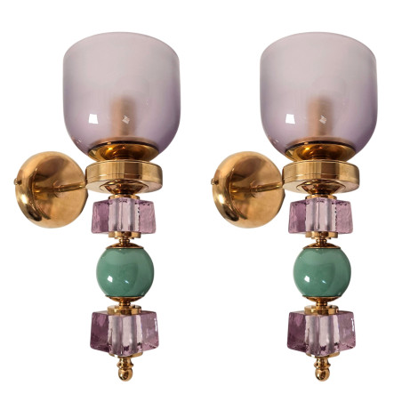 Pair of purple and green Murano glass sconces, mid century modern