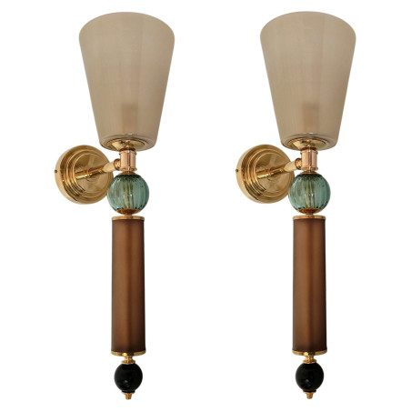 Large brown, aqua blue Murano glass sconces, mid century modern
