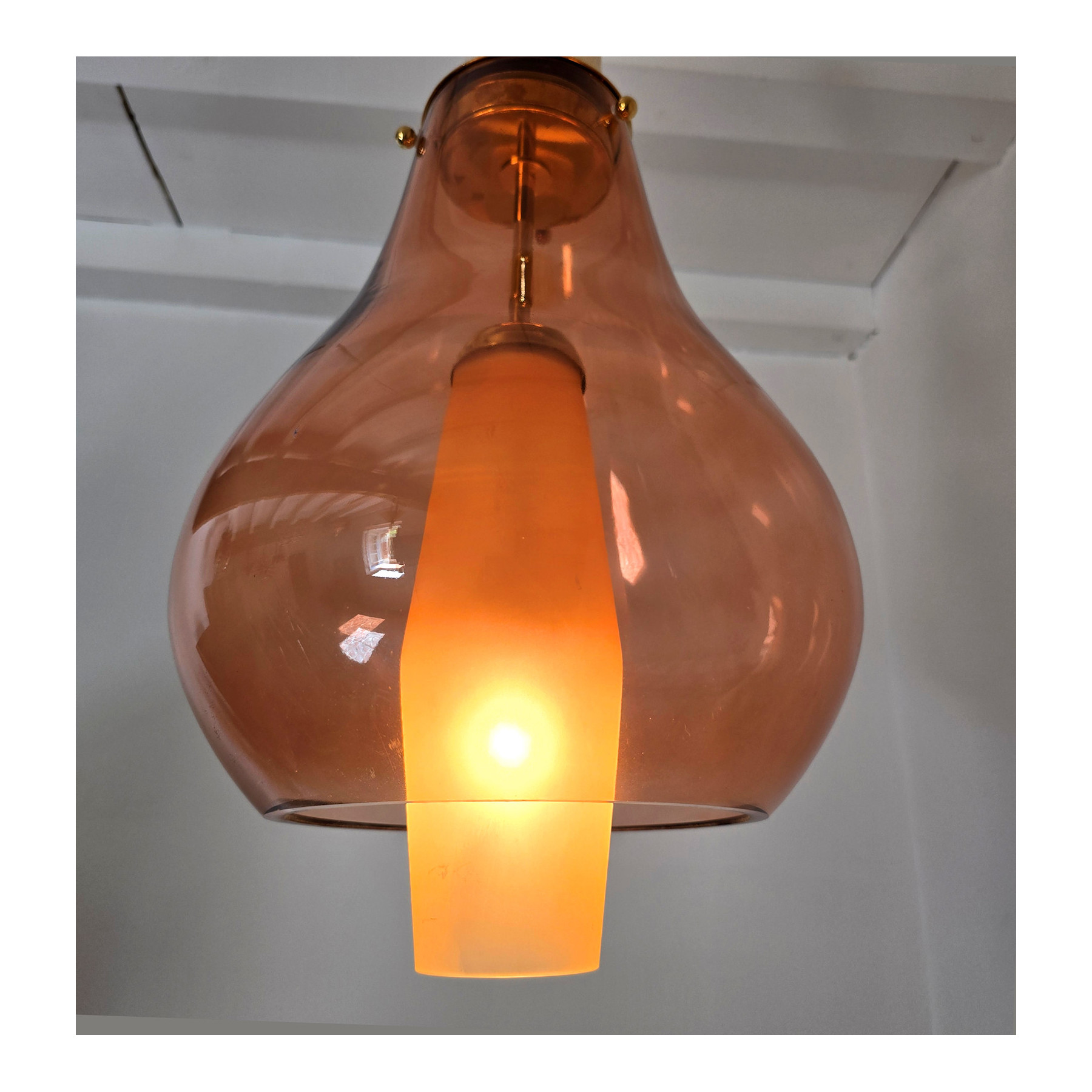 Pair of pink and amber Murano glass pendant lights, Italy 1990s