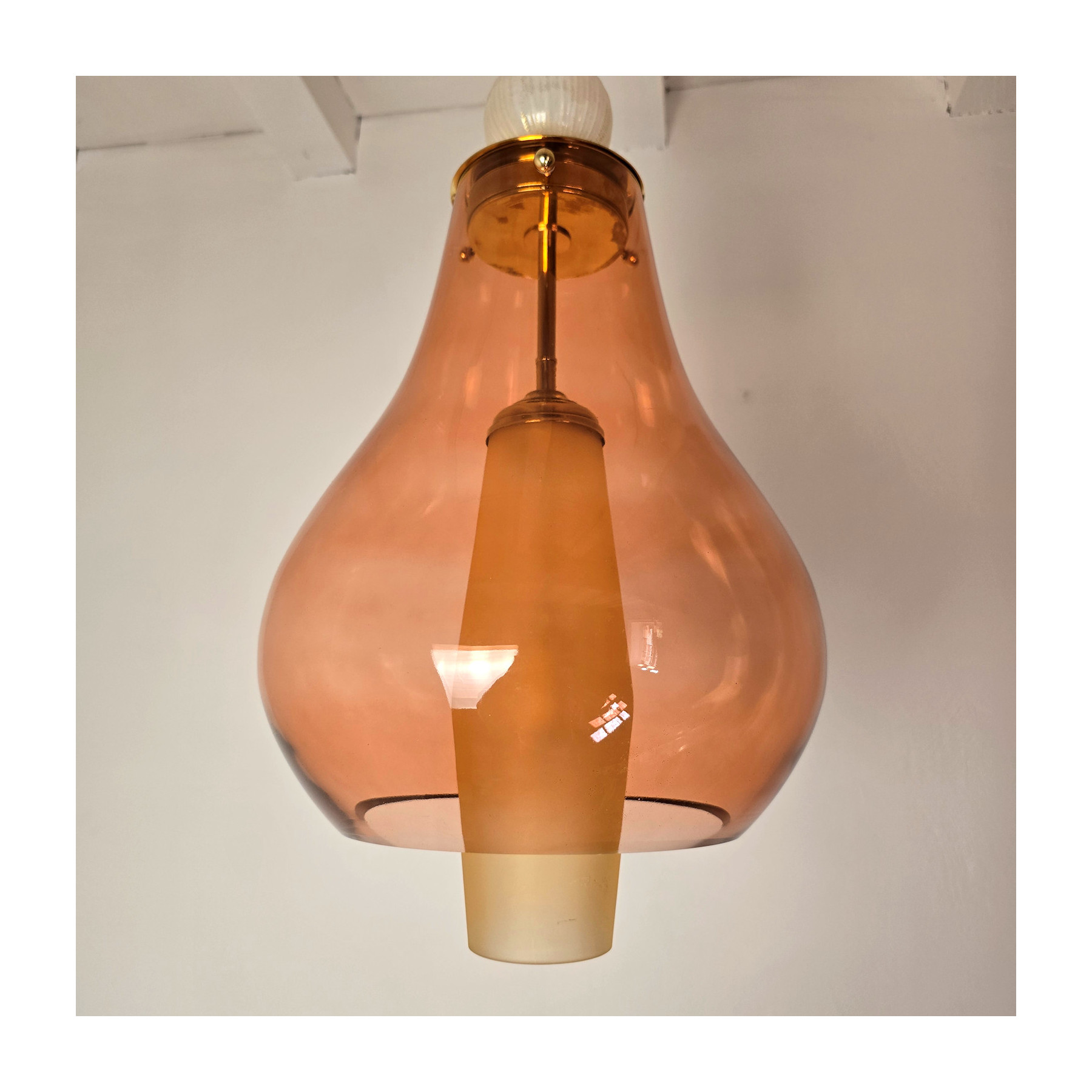 Pair of pink and amber Murano glass pendant lights, Italy 1990s