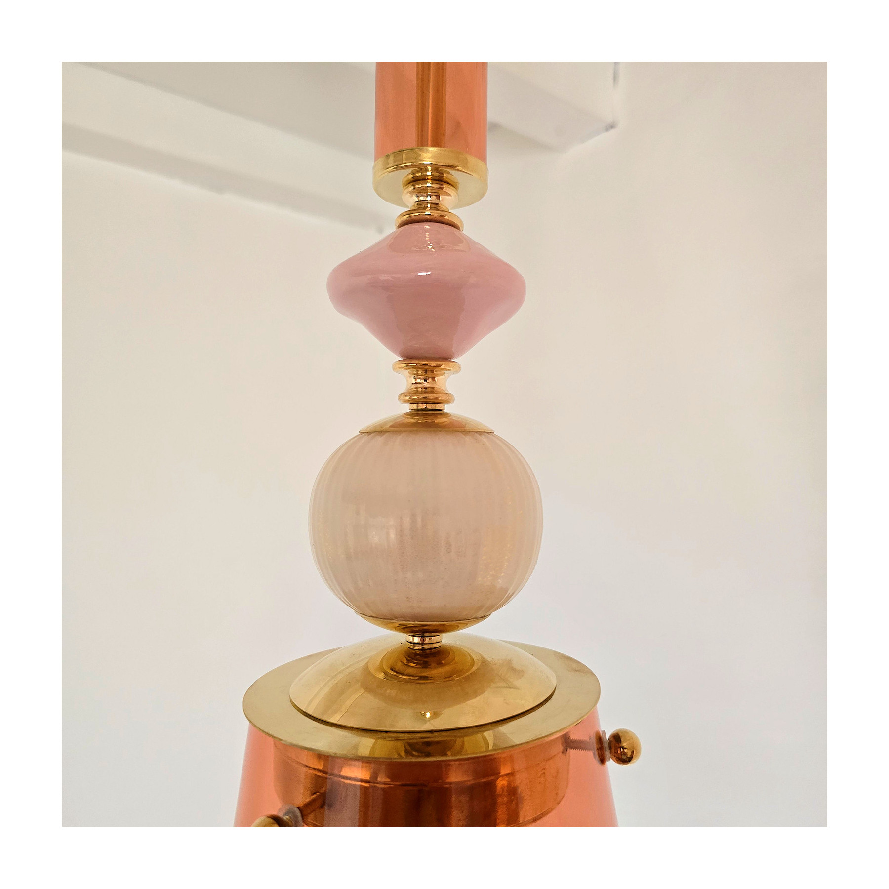 Pair of pink and amber Murano glass pendant lights, Italy 1990s