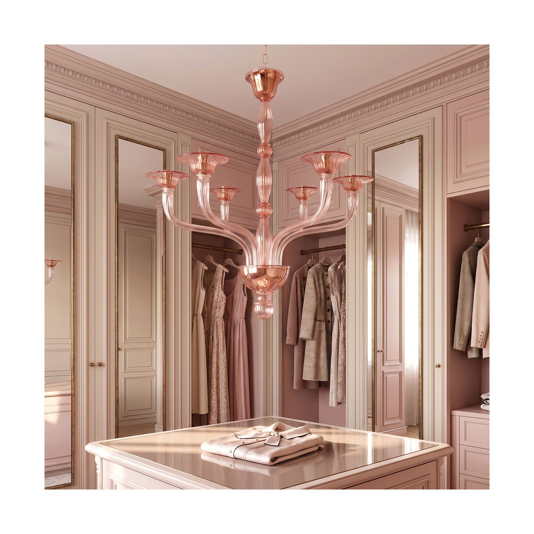 Pink Neoclassical Murano glass chandelier