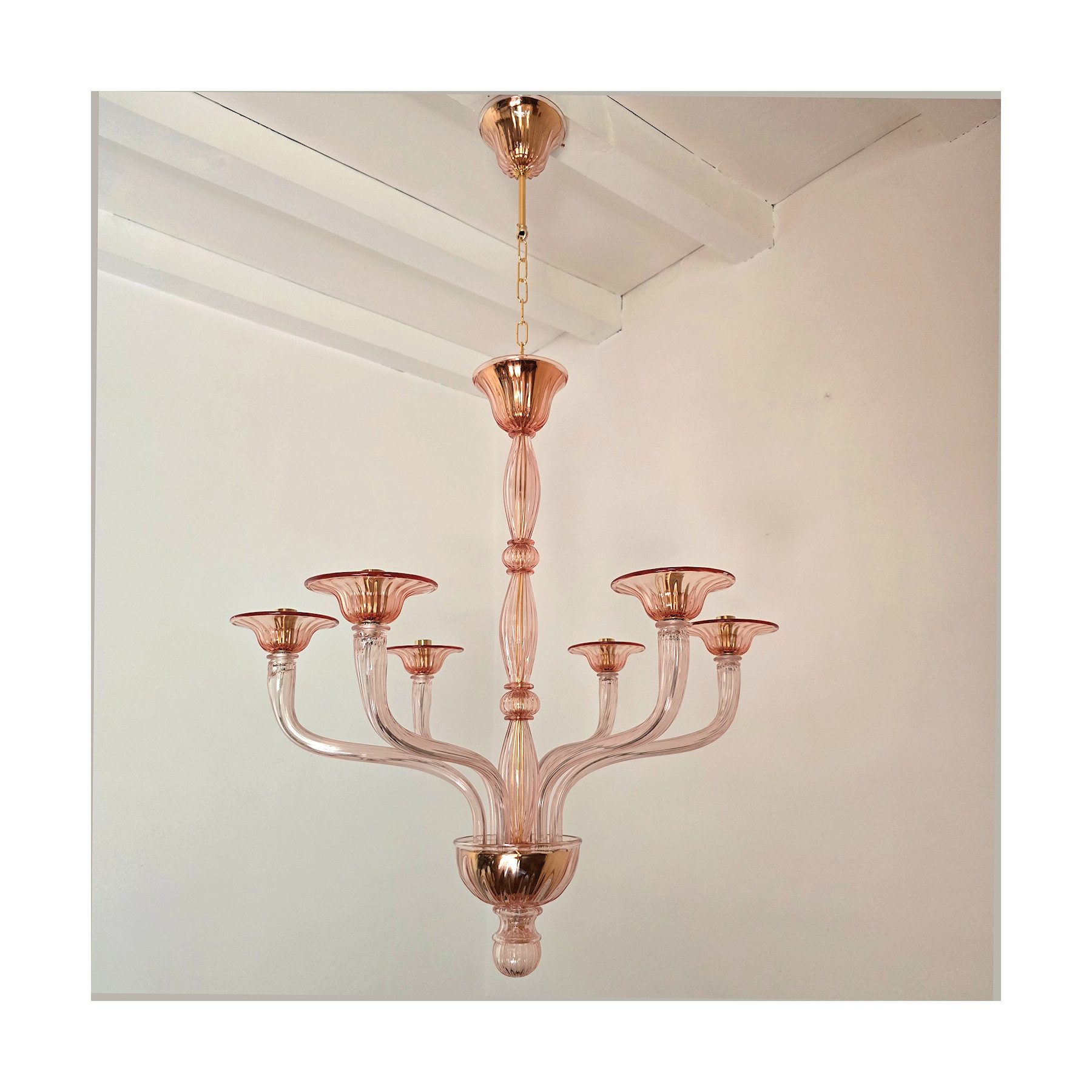 Pink Neoclassical Murano glass chandelier