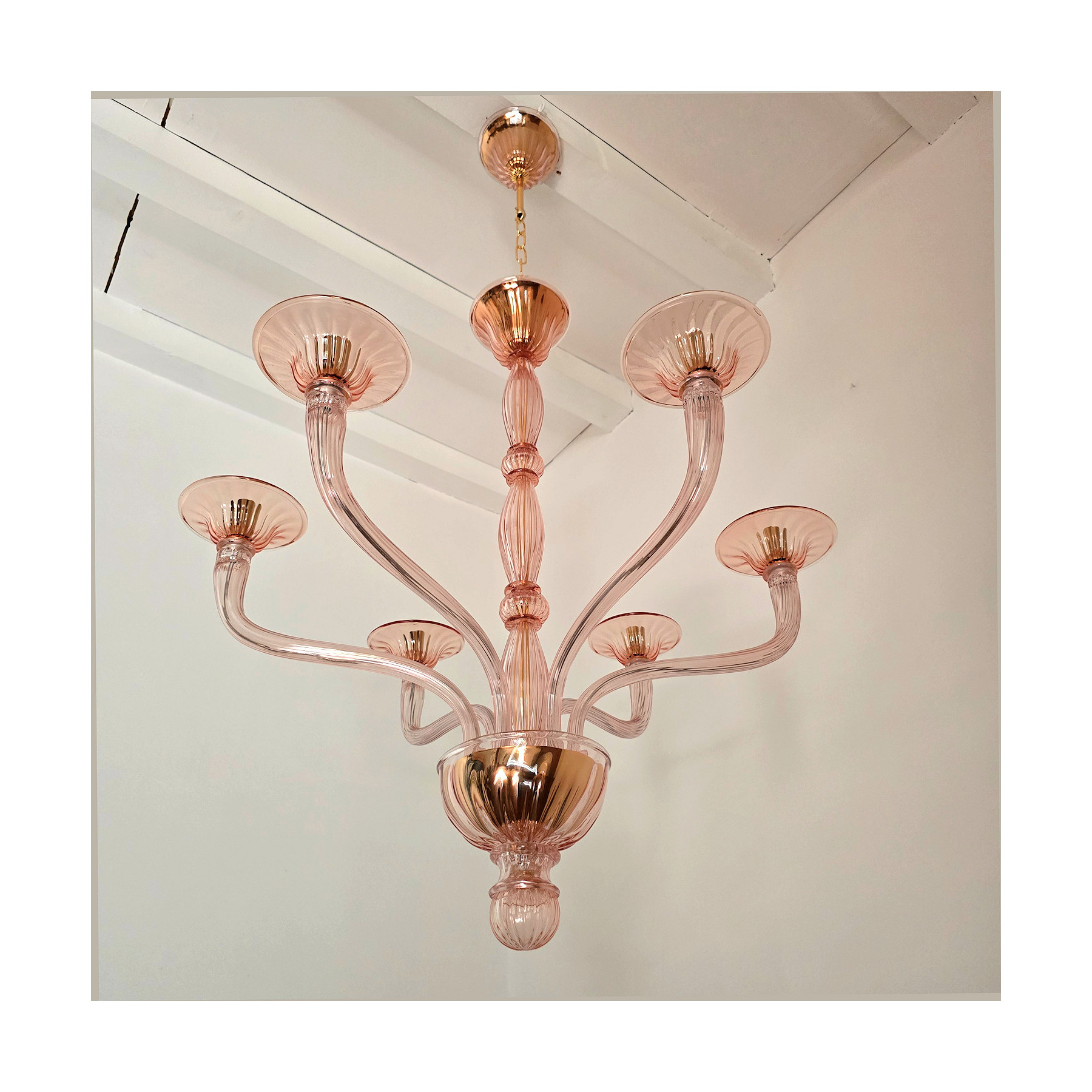 Pink Neoclassical Murano glass chandelier