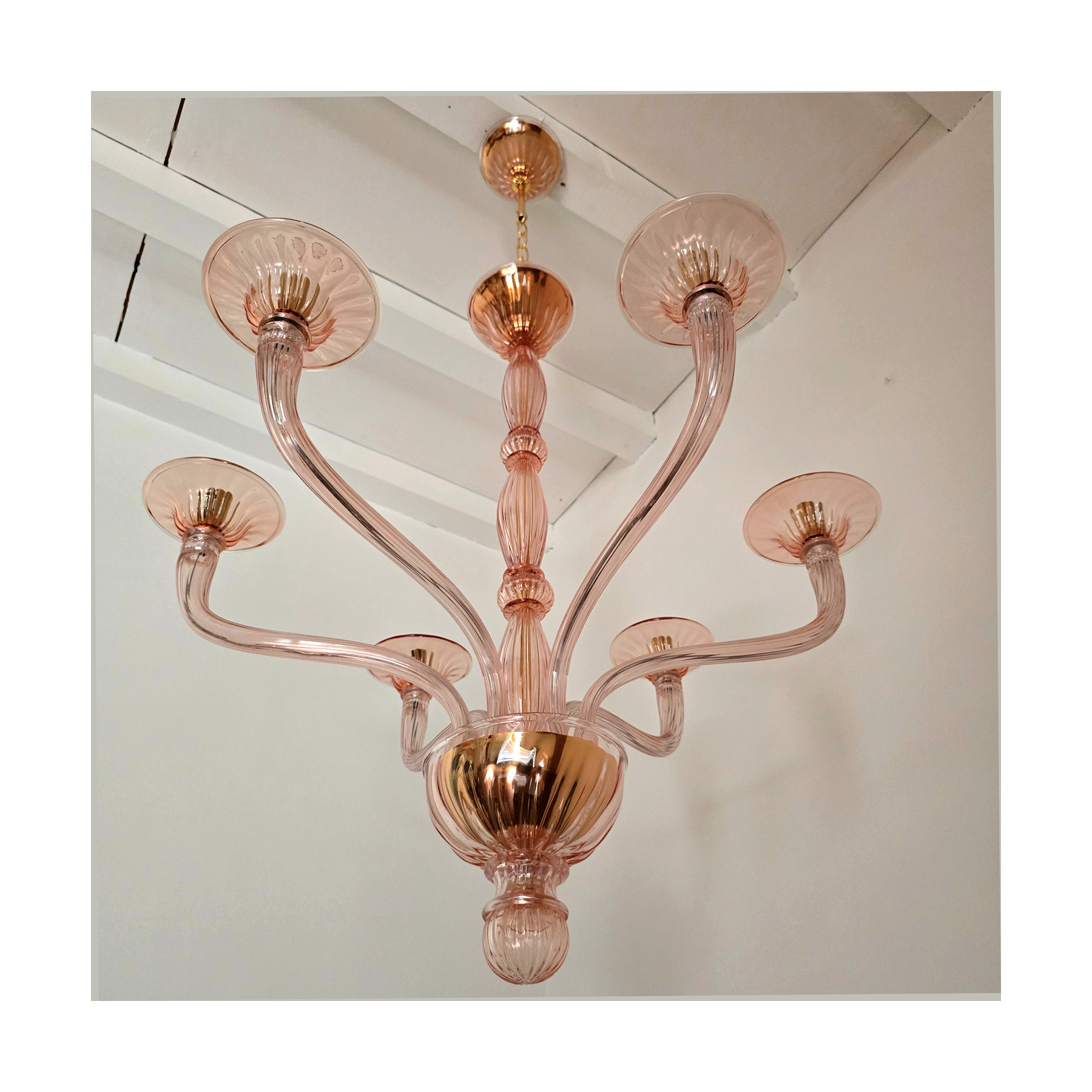 Pink Neoclassical Murano glass chandelier