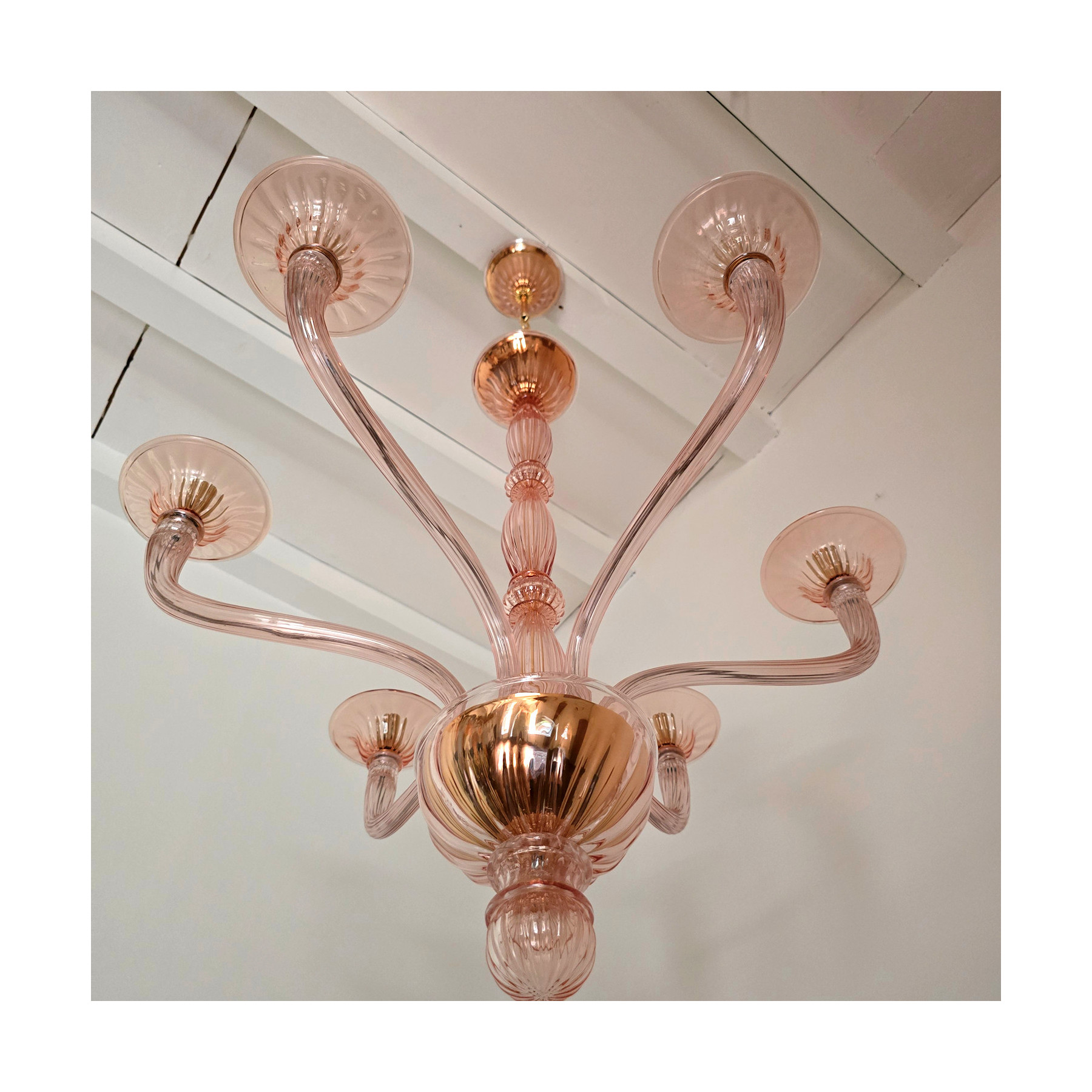 Pink Neoclassical Murano glass chandelier