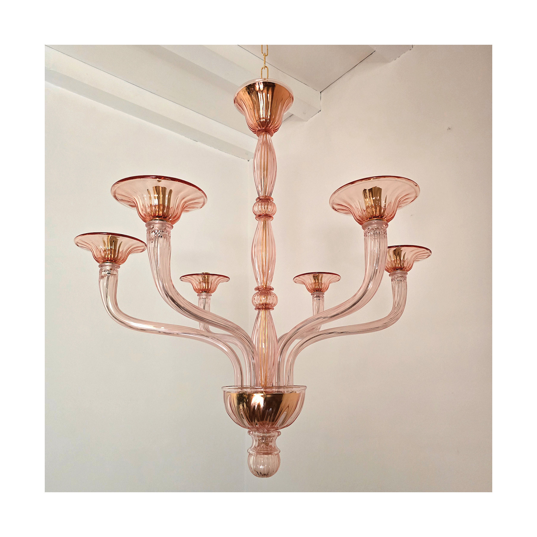 Pink Neoclassical Murano glass chandelier