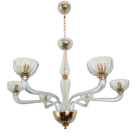 Light Blue mid century modern Murano glass chandelier, Italy 1980s
