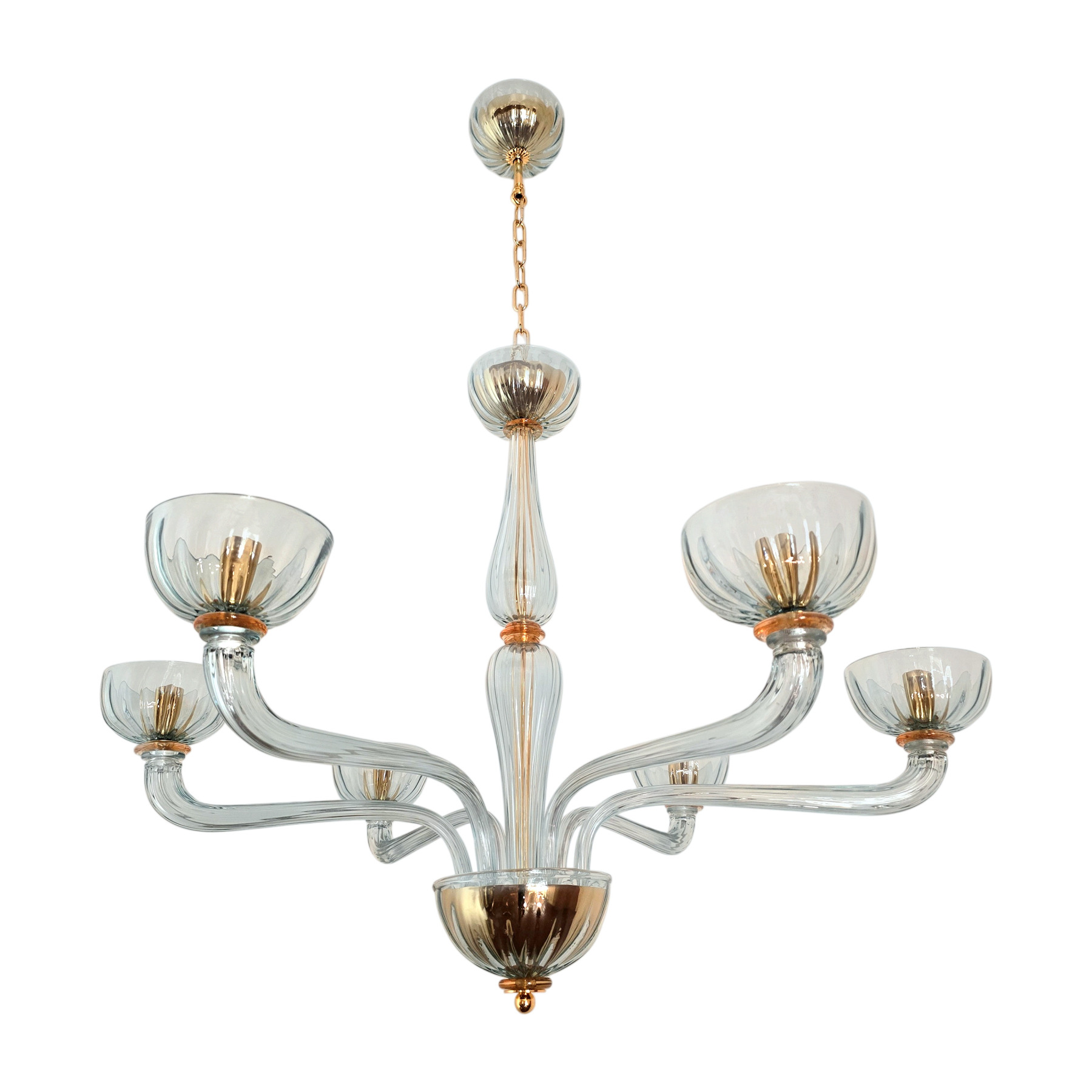 Light Blue mid century modern Murano glass chandelier, Italy 1980s