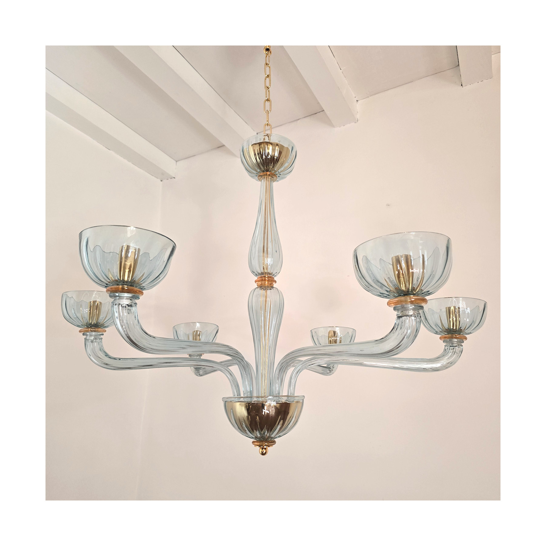 Light Blue Murano glass chandelier, Italy 1980s