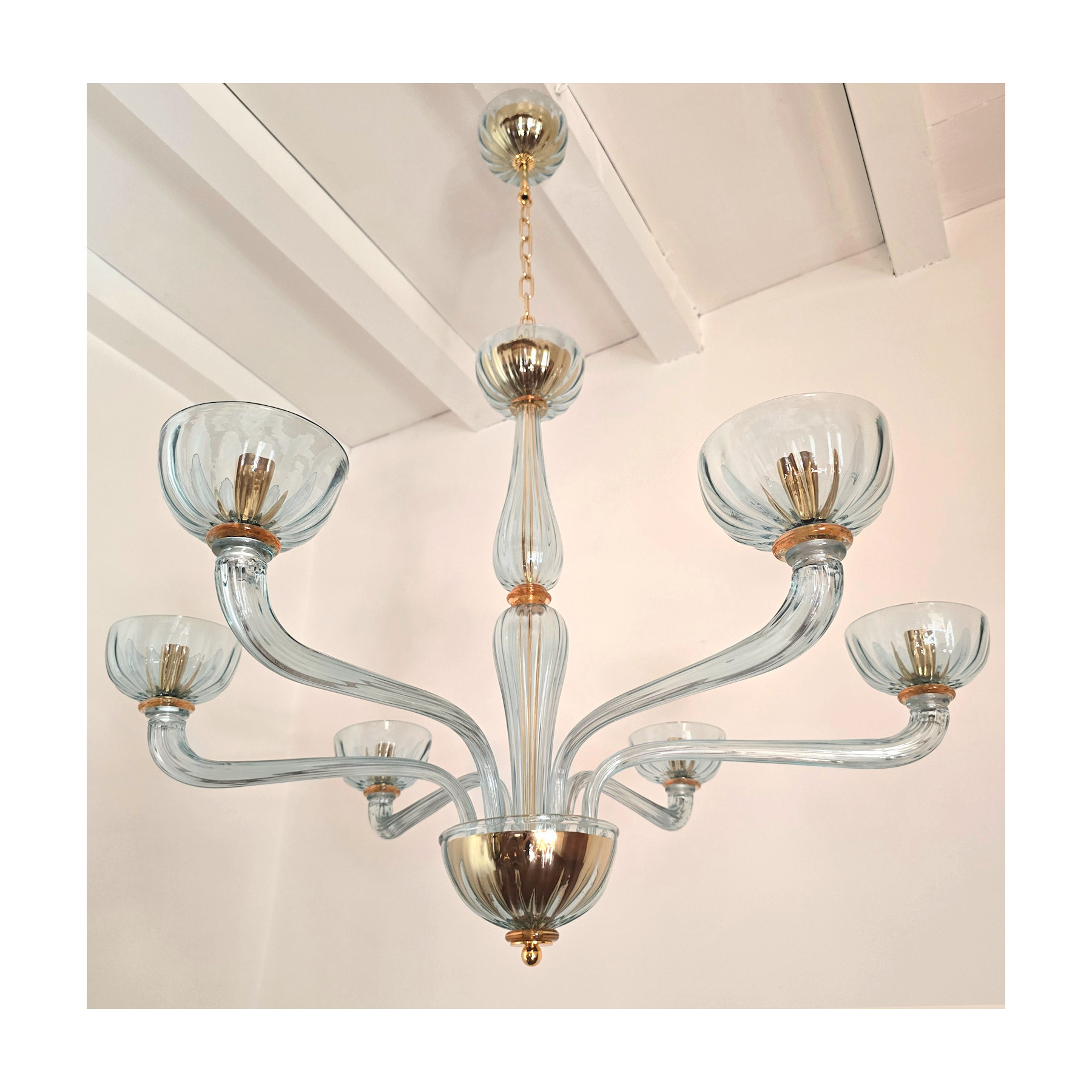 Light Blue Murano glass chandelier, Italy 1980s