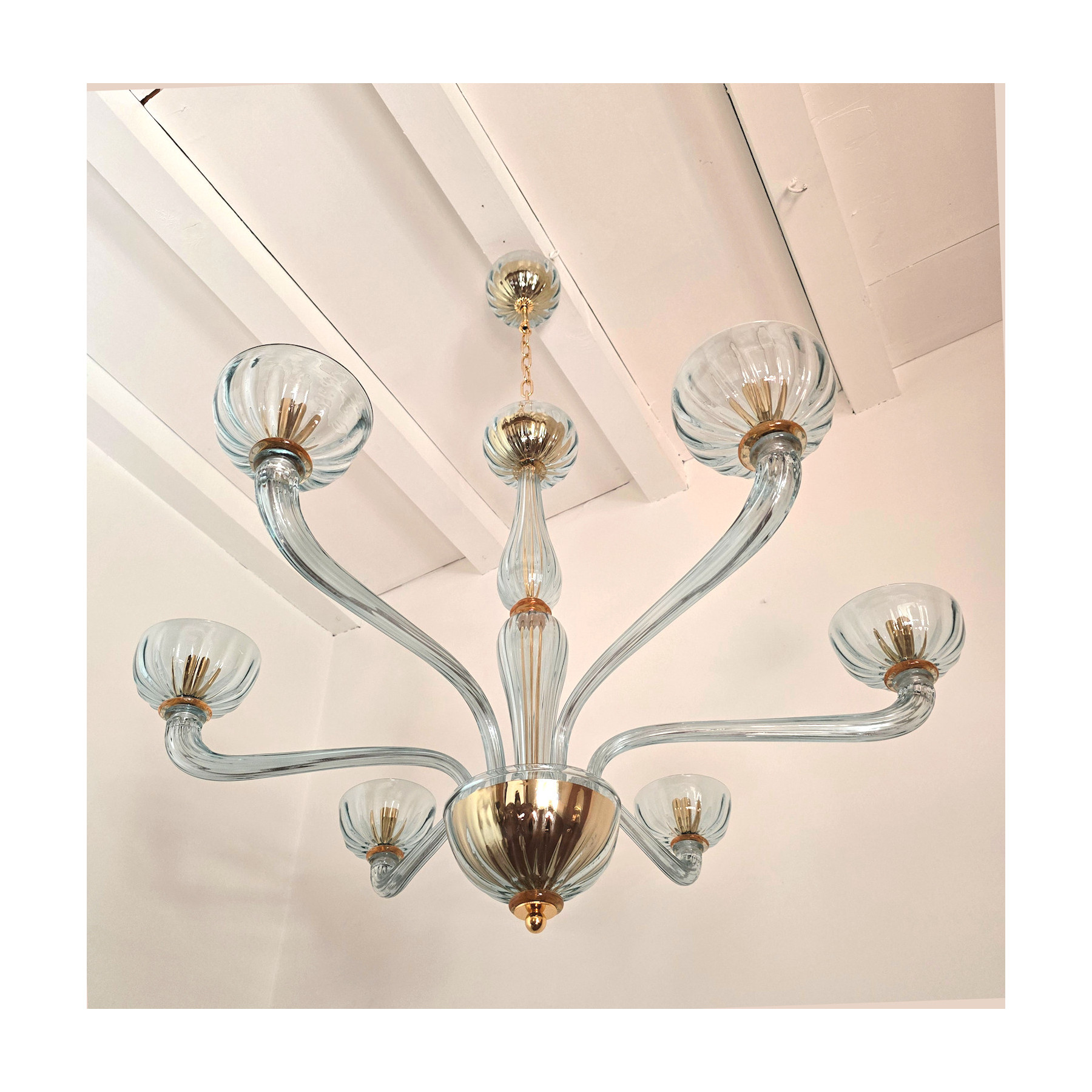 Light Blue Murano glass chandelier, Italy 1980s