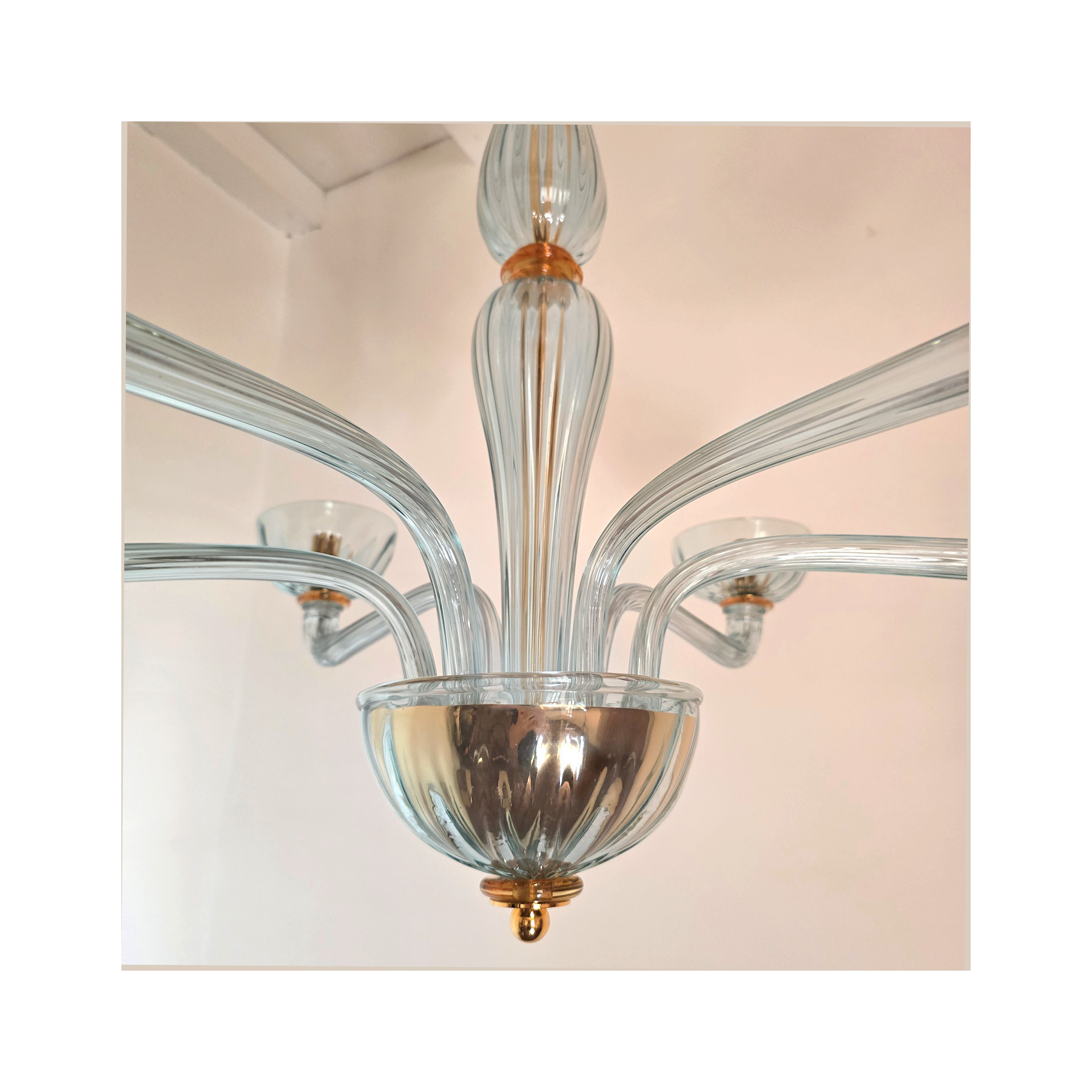Light Blue Murano glass chandelier, Italy 1980s