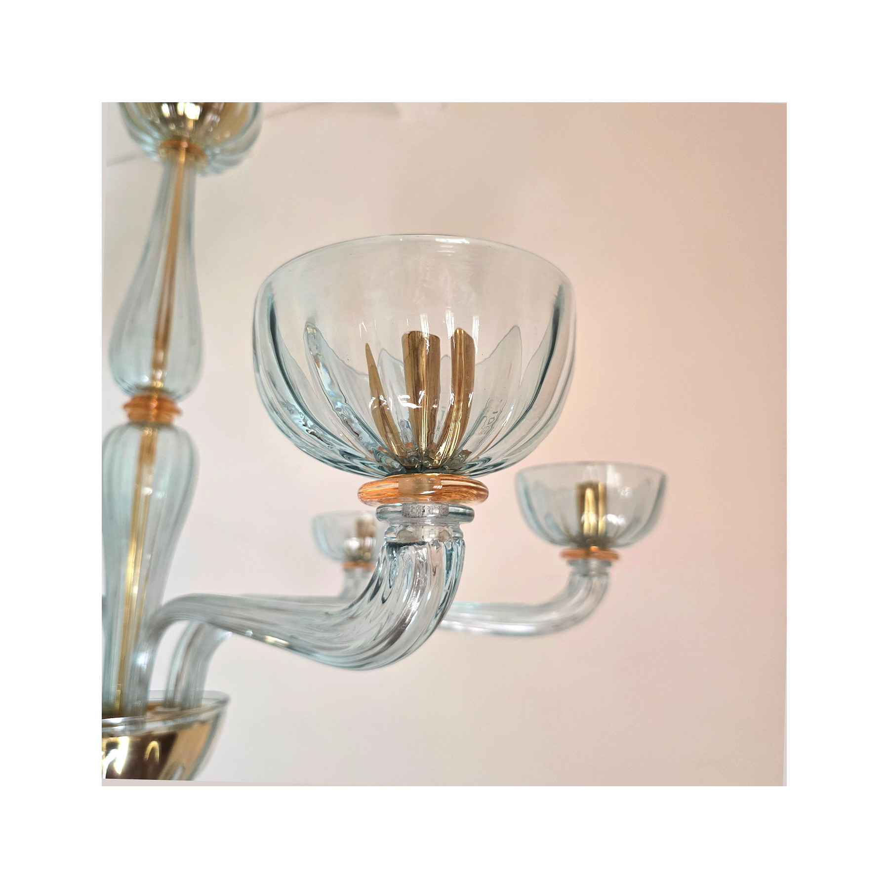 Light Blue Murano glass chandelier, Italy 1980s