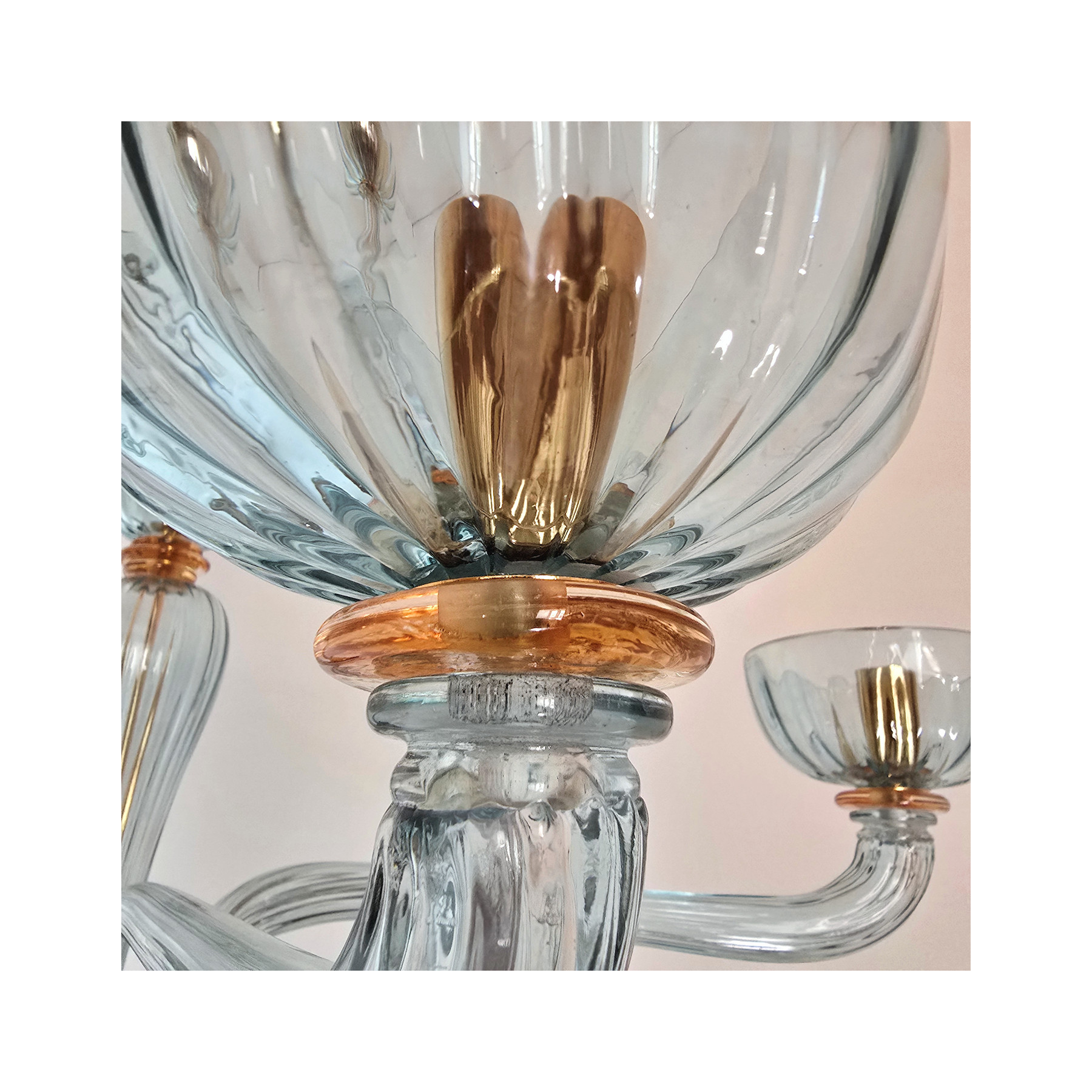 Light Blue Murano glass chandelier, Italy 1980s